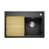 Blanco Zenar 45 S Zestaw Zlewozmywak kompozytowy jednokomorowy 86x51 cm prawy czarny + deska kuchenna drewniana 526036