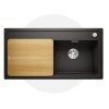 Blanco Zenar XL 6 S Zestaw Zlewozmywak kompozytowy jednokomorowy 100x51 cm prawy czarny + deska kuchenna drewniana 526061