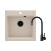 Deante Evora Zestaw Zlewozmywak granitowy jednokomorowy 50x50 cm beż + bateria kuchenna czarny mat ZQJN5103