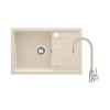 Deante Leda Zestaw Zlewozmywak granitowy jednokomorowy 67x44 cm beż + bateria kuchenna chrom ZRDG5113
