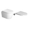 Duravit ME by Starck Toaleta WC podwieszana 48x37 cm Compact kr&oacute;tka HygieneGlaze Rimless bez kołnierza z deską wolnoopadającą biała 2530092000+0020190000