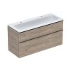 Geberit iCon Zestaw szafka podumywalkowa + umywalka meblowa 120x48x63 cm biały z powłoką KeraTect/orzech hickory melaminowa struktura drewna/lava mat malowany proszkowo 502.334.JR.1