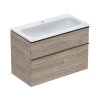 Geberit iCon Zestaw szafka podumywalkowa + umywalka meblowa 90x48x63 cm biały z powłoką KeraTect/orzech hickory melaminowa struktura drewna/lava mat malowany proszkowo 502.333.JR.1