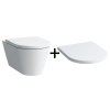 Laufen Kartell Zestaw Toaleta WC podwieszana 54,5x37 cm Rimless bez kołnierza z deską wolnoopadającą biała H8203370000001+H8913330000001