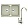 Laveo Celia Zlewozmywak granitowy dwukomorowy 76x48 cm + bateria kuchenna beżowy SJCE420T