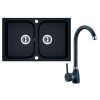Laveo Celia Zlewozmywak granitowy dwukomorowy 65x44 cm + bateria kuchenna czarny SJCE720T