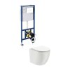 Omnires Ottawa Zestaw Toaleta WC 49x36,5 cm bez kołnierza + deska wolnoopadająca + stelaż + przycisk WC biały połysk OTTAWASETBPBP