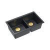 Quadron Logan 120 Zlewozmywak granitowy dwukomorowy podwieszany 76x45 cm czarny black diamond/złoty PVD HQL7645U8_PVDG1_U