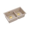 Quadron Logan 120 Zlewozmywak granitowy dwukomorowy podwieszany 76x45 cm beżowy pearl beige/złoty PVD HQL7645U2_PVDG1_U
