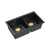Quadron Logan 120 Zlewozmywak granitowy dwukomorowy podwieszany 76x45 cm czarny mat pure carbon/złoty PVD HQL7645U7_PVDG1_U