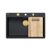 Quadron Marc 110 FM Zestaw zlewozmywak granitowy jednokomorowy 75x49 cm + syfon + dozownik + deska czarny mat/złoty HQM7650U7_FM_PVDG1