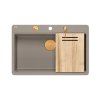 Quadron Marc 110 FM Zestaw zlewozmywak granitowy jednokomorowy 75x49 cm + syfon + dozownik + deska szarobeżowy/miedziany HQM7650U4_FM_PVDC1