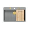Quadron Marc 110 FM Zestaw zlewozmywak granitowy jednokomorowy 75x49 cm + syfon + dozownik + deska szary/złoty HQM7650U5_FM_PVDG1