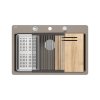 Quadron Marc 110 FM Zestaw zlewozmywak granitowy jednokomorowy 75x49 cm + syfon + dozownik + deska + wkładka ociekowa + qmata szarobeżowy/stal szczotkowana HQM7650U4_FM_BS