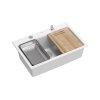 Quadron Marc 110 Zestaw Zlewozmywak granitowy jednokomorowy 76x50 cm + syfon + dozownik + wkładka ociekowa + Qmata + deska snow white/elementy stalowe HQM7650U1_BS