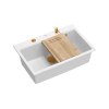 Quadron Marc 110 Zestaw Zlewozmywak granitowy jednokomorowy 76x50 cm + syfon + dozownik + deska snow white/elementy miedziane PVD HQM7650U1_PVDC1