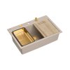 Quadron Marc 110 Zestaw Zlewozmywak granitowy jednokomorowy 76x50 cm + syfon + dozownik + wkładka ociekowa + deska beżowy pearl beige/miedziany PVD HQM7650U2_PVDC1