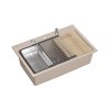 Quadron Marc 110 Zestaw Zlewozmywak granitowy jednokomorowy 76x50 cm + syfon + dozownik + wkładka ociekowa + deska + qmata beżowy pearl beige/stalowy HQM7650U2_BS