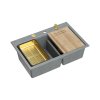 Quadron Marc 120 Zestaw Zlewozmywak granitowy dwukomorowy 76x50 cm + syfon + dozownik + deska + wkładka ociekowa szary silver stone/złoty PVD HQC7650U5_PVDG1