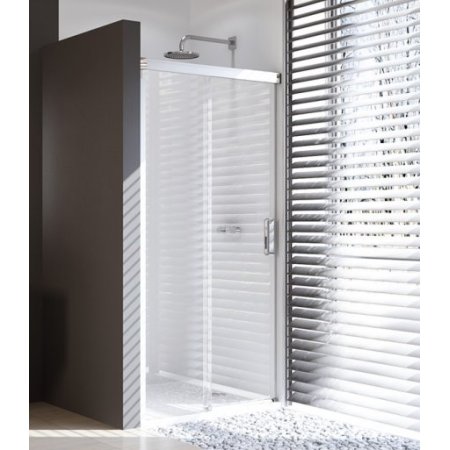 Huppe Design Pure Drzwi prysznicowe suwane 1-częściowe ze stałym segmentem - 90/190 srebrny matowy Szkło Sand Plus 8P0101.087.315