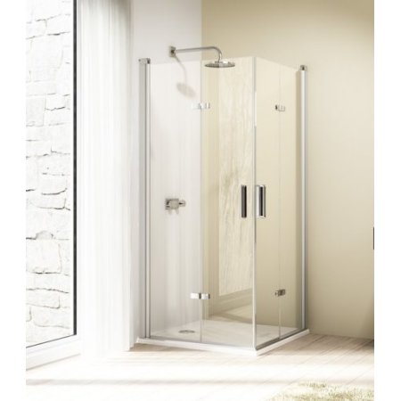 Huppe Design Elegance Drzwi skrzydłowe składane - Mocowanie lewe 90/200 srebrny matowy Szkło przezroczyste Anti-Plaque 8E0810.087.322