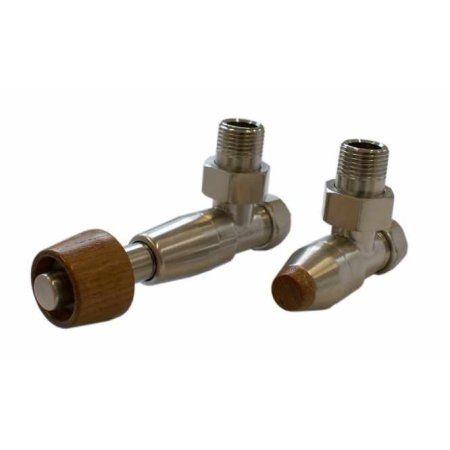 Schlosser Prestige zestaw termostatyczny kątowy ½ x M22x1,5 Stal Głowica z drewnianym pokrętłem walcowym GW M22x1,5 - 16x2 PEX 604500107