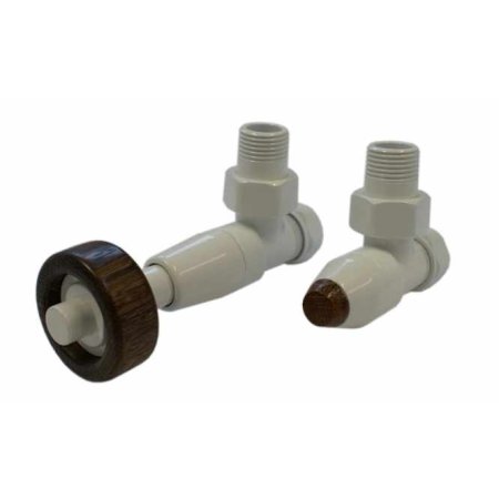 Schlosser Prestige zestaw termostatyczny kątowy ½ x M22x1,5 Biały Głowica z drewnianym pokrętłem stożkowym GW M22x1,5 x 15mm Cu 604500073