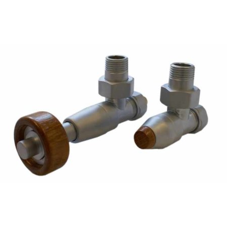 Schlosser Prestige zestaw termostatyczny kątowy ½ x M22x1,5 Satyna Głowica z drewnianym pokrętłem stożkowym GW M22x1,5 x 15mm Cu 604500091