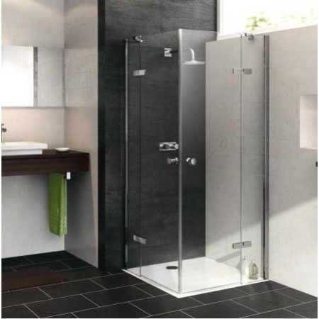 Huppe Enjoy Pure Wejście narożnikowe drzwi skrzydłowe ze stałymi segmentami montaż na brodziku częściowo w ramie - 80/200 chrom eloxal Szkło Sand Plus Anti-Plaque 4T3301.092.316