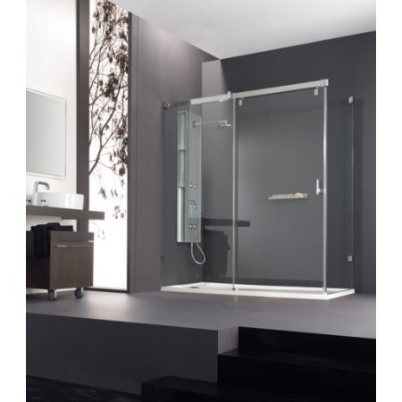 Huppe Vista Pure Drzwi bezramowe, suwane 1-częściowe ze stałym segmentem i ścianką boczną - Mocowanie prawe na wymiar chrom/chrom Szkło przezroczyste Anti-Plaque VR0059C91322
