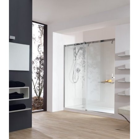 Huppe Vista Pure Drzwi prysznicowe suwane 1-częściowe ze stałym segmentem do wnęki - Mocowanie lewe 120/200 chrom/chrom Szkło Sand Plus VT0400C91315