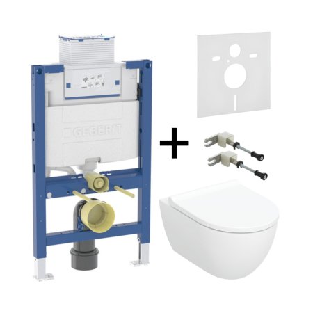 Geberit Acanto Zestaw Toaleta WC TurboFlush bez kołnierza spłukiwanie wirowe biała + deska wolnoopadająca + stelaż + wsporniki + mata 502.774.00.1 + 111.003.00.2 + 111.815.00.1 + 156.050.00.1