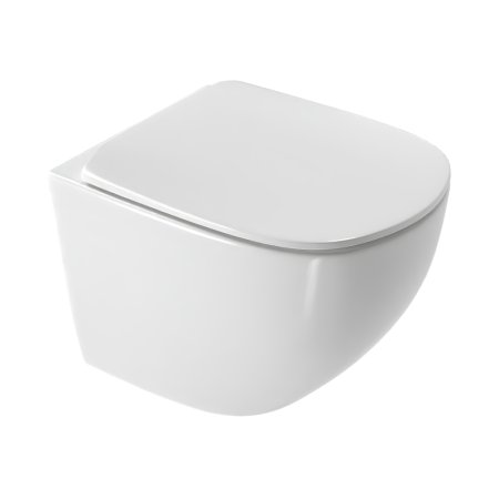 Excellent Luqa Zestaw Toaleta WC 48x36 cm Spin 360 bez kołnierza spłukiwanie wirowe kr&oacute;tka + deska wolnoopadająca biała CEAC.6403.K.6405.480.WH