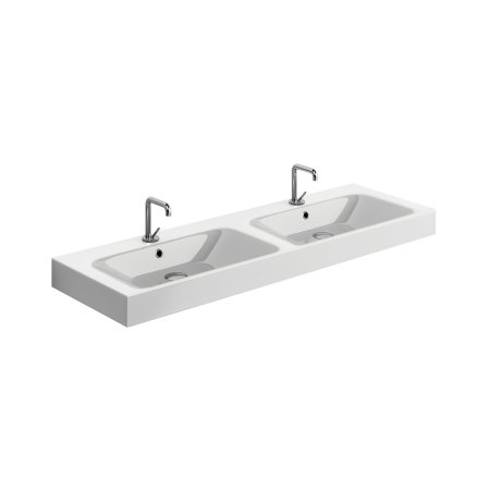 Kerasan Cento Umywalka wisząca lub nablatowa 140x45 cm podw&oacute;jna biała 353630