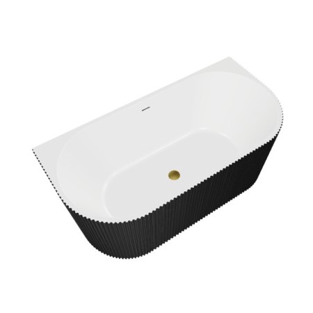 Besco Leya B&W Wanna wolnostojąca 150x75 cm przyścienna biała/czarna + maskownica syfonu złota WASB-150LZL