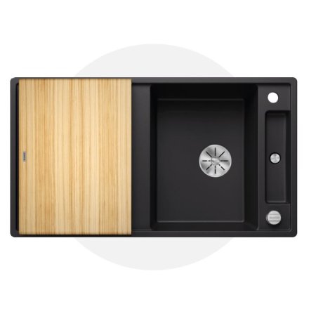Blanco Axia III 5 S Zestaw Zlewozmywak kompozytowy jednokomorowy 91,5x47 cm czarny + deska kuchenna drewniana 525845