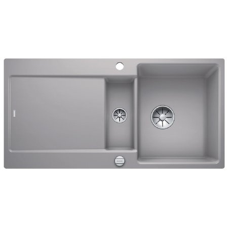Blanco Idento 6 S-F Zlewozmywak ceramiczny półtorakomorowy 97,6x48,6 cm z ociekaczem, z korkiem automatycznym z powłoką PuraPlus, szarość aluminium 522274