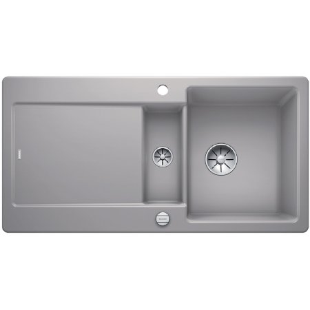 Blanco Idento 6 S Zlewozmywak ceramiczny półtorakomorowy 100x51 cm z ociekaczem, z korkiem automatycznym, z powłoką PuraPlus, szarość aluminium 522126