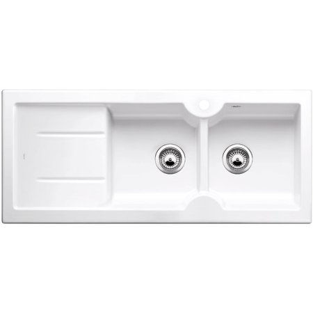 Blanco Idessa 8S Zlewozmywak ceramiczny dwukomorowy 116x50 cm lewy bez korka automatycznego biały połysk 516939