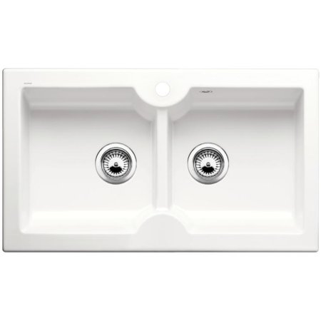 Blanco Idessa 9 Zlewozmywak ceramiczny dwukomorowy 86x50 cm bez korka automatycznego biały połysk 516940
