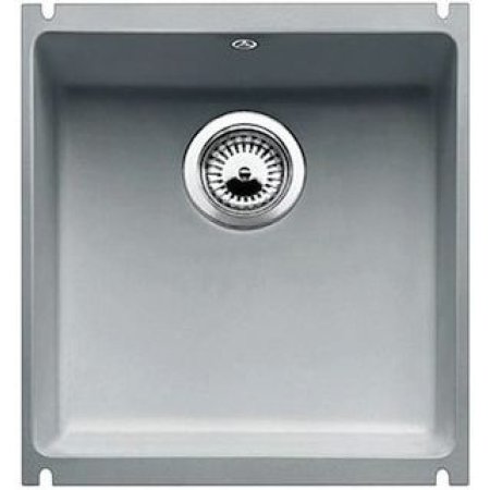 Blanco Subline 375-U Zlewozmywak ceramiczny jednokomorowy 41,4x45,6 cm podwieszany, z korkiem automatycznym, z powłoką PuraPlus, szarość aluminium 516041