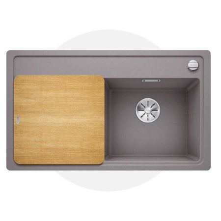 Blanco Zenar 45 S-F Zestaw Zlewozmywak granitowy jednokomorowy 84,8x49,8 cm prawy alumetalik + deska kuchenna drewniana 523803