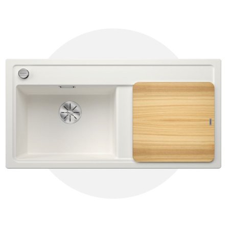 Blanco Zenar XL 6 S Zestaw Zlewozmywak kompozytowy jednokomorowy 100x51 cm lewy biały + deska kuchenna drewniana 523988
