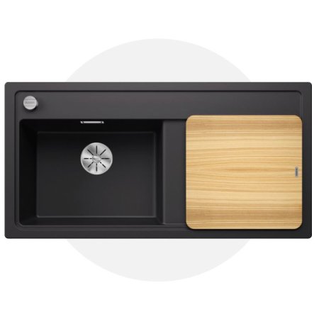 Blanco Zenar XL 6 S Zestaw Zlewozmywak kompozytowy jednokomorowy 100x51 cm lewy czarny + deska kuchenna drewniana 526058