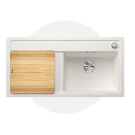 Blanco Zenar XL 6 S Zestaw Zlewozmywak kompozytowy jednokomorowy 100x51 cm prawy biały + deska kuchenna drewniana 523958