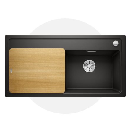 Blanco Zenar XL 6 S Zestaw Zlewozmywak kompozytowy jednokomorowy 100x51 cm prawy czarny + deska kuchenna drewniana 526061