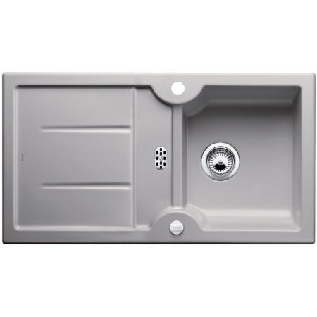 Blanco Idessa 5 S Zlewozmywak ceramiczny jednokomorowy 91,5x50 cm z ociekaczem, z korkiem automatycznym, szarość aluminium 516081