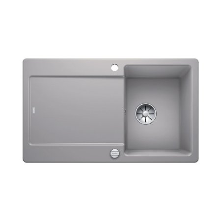 Blanco Idento 45 S Zlewozmywak ceramiczny jednokomorowy 86x51 cm z ociekaczem, z korkiem automatycznym, z powłoką PuraPlus, szarość aluminium 522119