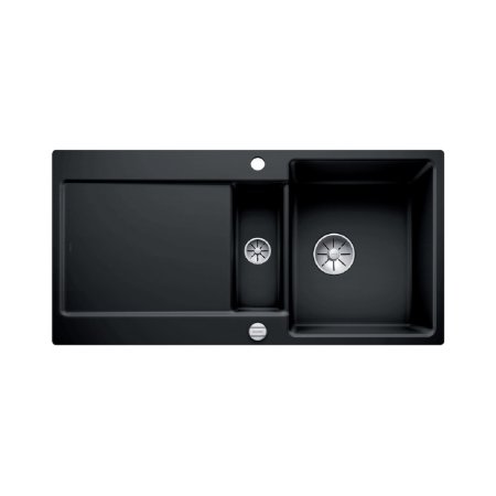 Blanco Idento 6 S-F Zlewozmywak ceramiczny p&oacute;łtorakomorowy 97,6x48,6 cm z ociekaczem, z korkiem automatycznym z powłoką PuraPlus, czarny 522276