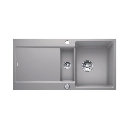 Blanco Idento 6 S-F Zlewozmywak ceramiczny p&oacute;łtorakomorowy 97,6x48,6 cm z ociekaczem, z korkiem automatycznym z powłoką PuraPlus, szarość aluminium 522274